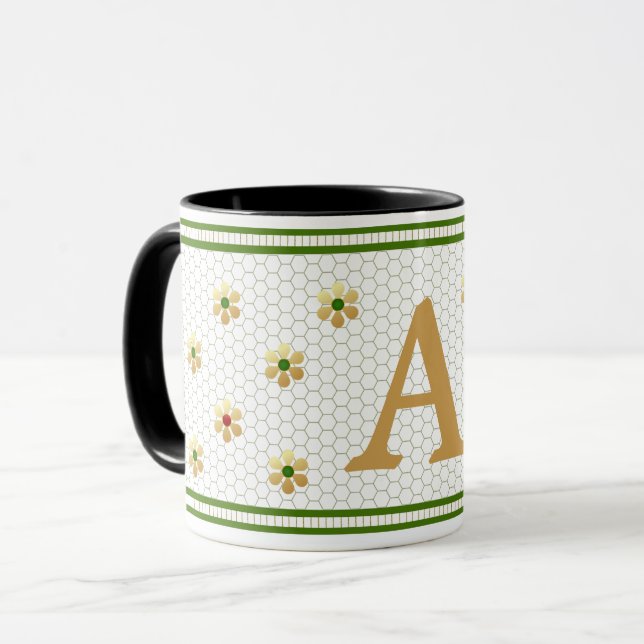 Anpassningsbar Brev | Chic Guld Daisy Honeycomb Mugg (Framsida vänster)