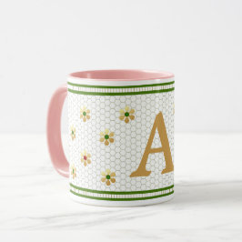 Anpassningsbar Brev | Chic Guld Daisy Honeycomb Mugg