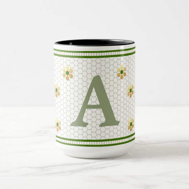 Anpassningsbar Brev | Chic Guld Daisy Honeycomb Mugg (Center)