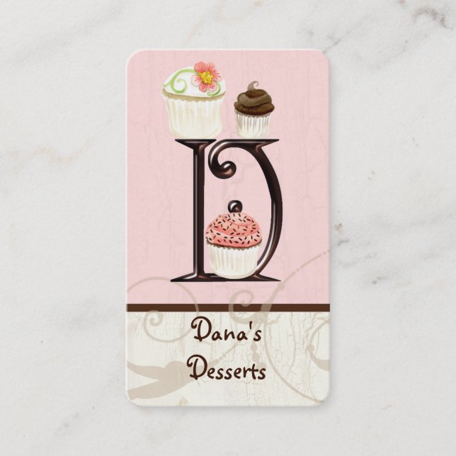 Anpassningsbar Brev D Monogram Dessert Bakery Busi Visitkort (Framsida)