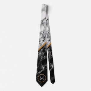 Anpassningsbar Brev Neck Tie Black White Marble Slips