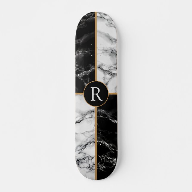 Anpassningsbar Brev Skateboard Gift Black White Ma (Framsida)