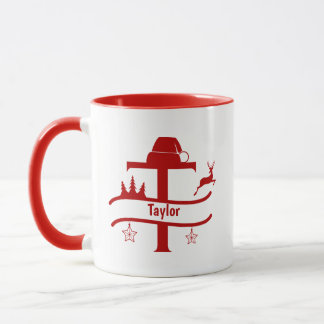 Anpassningsbar Brev T Namn, jul Monogram Mugg