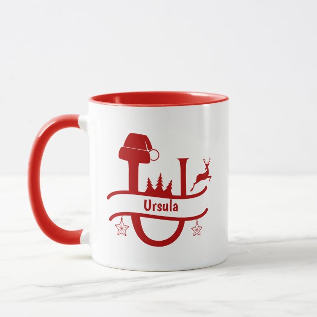 Anpassningsbar Brev U Namn jul Monogram Mugg (Vänster)
