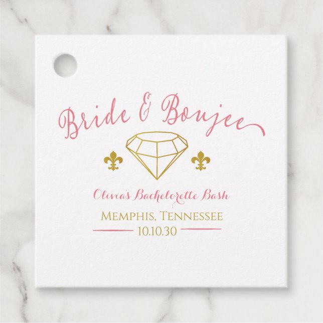 Anpassningsbar Bride Boujee Diamond Bachelorette P Gåvor Etiketter (Framsida)