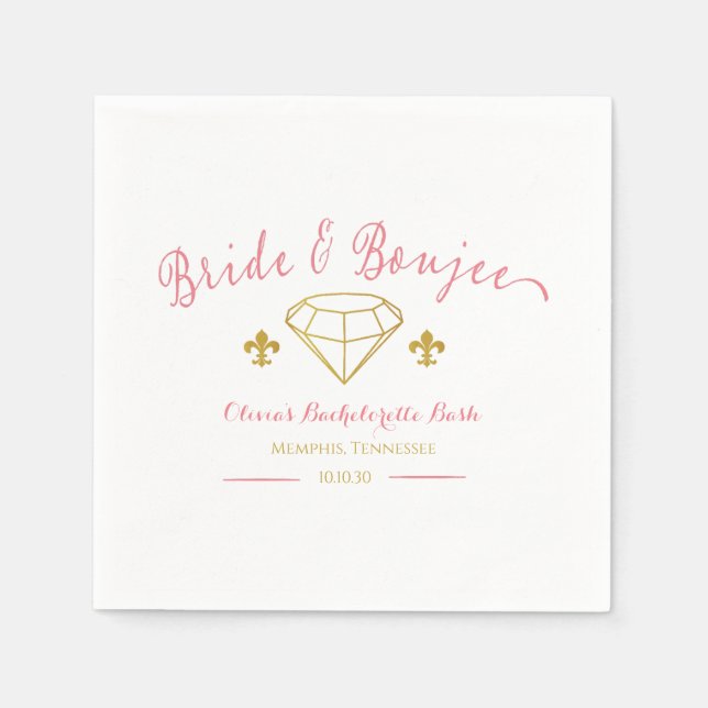 Anpassningsbar Bride Boujee Diamond Bachelorette P Pappersservett (Framsidan)
