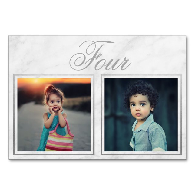 Anpassningsbar Bride Groom Age Marble Silver Bords Bordsnummer (Framsidan)