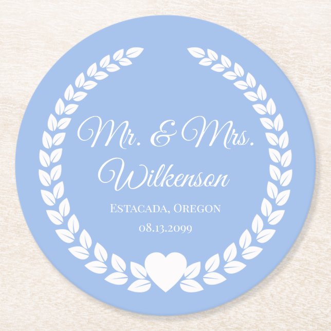 Anpassningsbar Bride och Groom Newlyows Underlägg Papper Rund (Framsidan)