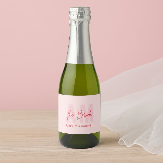 Anpassningsbar Bride Vin-etikett | Rosa Monogram F (Skapare uppladdad)