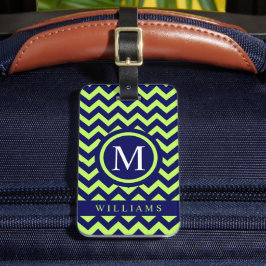 Anpassningsbar Bright Lime Green Navy Blue Chevron Bagagebricka