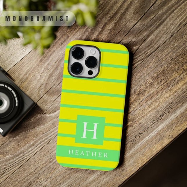 Anpassningsbar Bright Neon Gult Grönt Färg Rand (Custom Bright Neon Yellow Green Color Stripes Case-Mate iPhone Case)