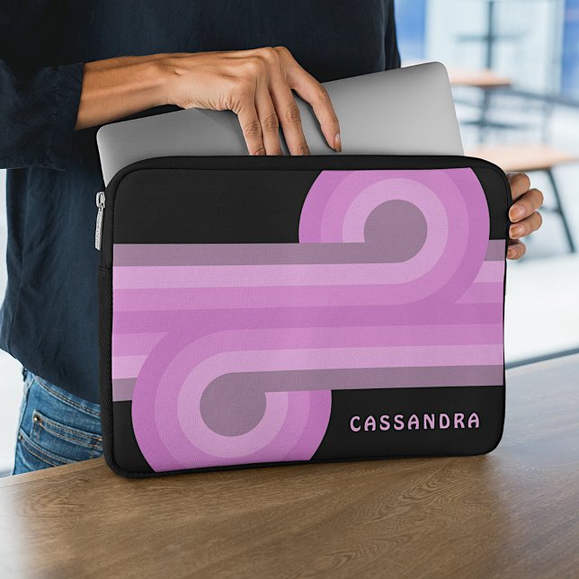 Anpassningsbar Bright Pastel Rosa Black Retro Möns Laptop Fodral (Skapare uppladdad)
