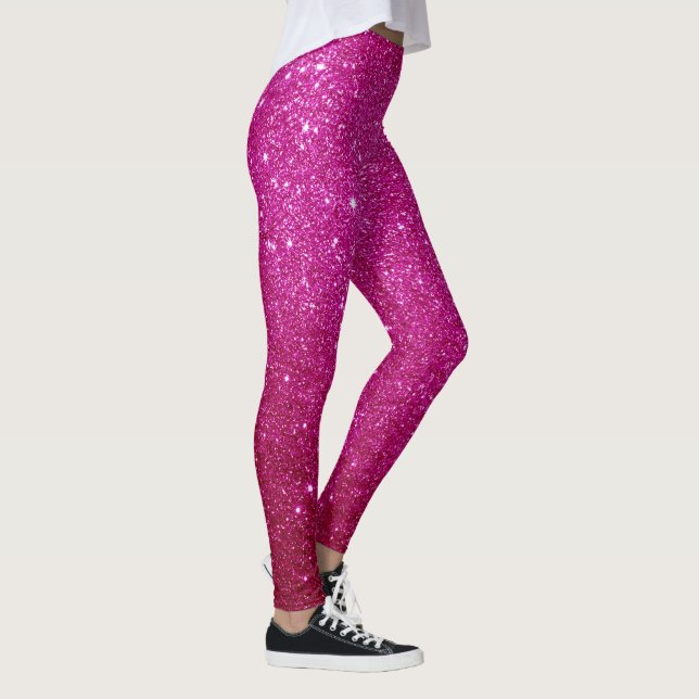 Anpassningsbar Bright Rosa Magenta Glitter Leggings (Höger)