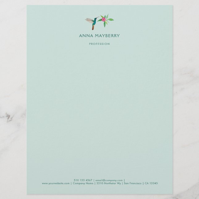 Anpassningsbar Broad-billed Hummingbird Letterhead Brevhuvud (Framsida)