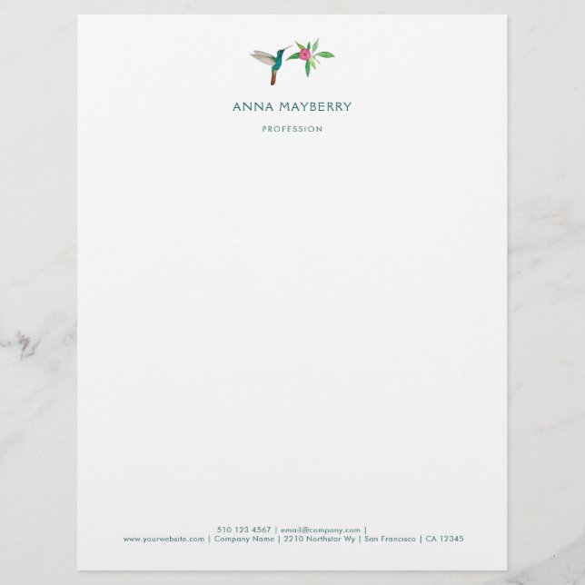 Anpassningsbar Broad-billed Hummingbird Letterhead Brevhuvud (Framsida)