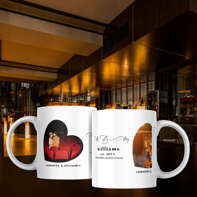 Anpassningsbar: Bröllop-årsdagen för fotot 2 Kaffemugg (Custom Mr & Mrs Wedding Anniversary Gift 2 Photo Coffee Mug)