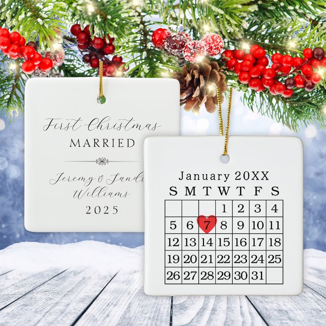 Anpassningsbar bröllopsdags kalender julgranskula (Custom Wedding Date Calendar Christmas Ornament)