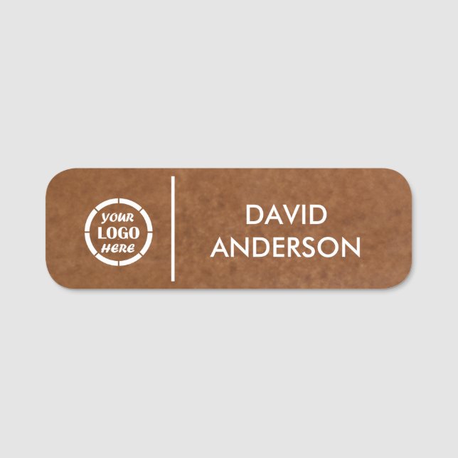 Anpassningsbar Brown Business Logotyp Basic Employ Namnbricka (Framsida)