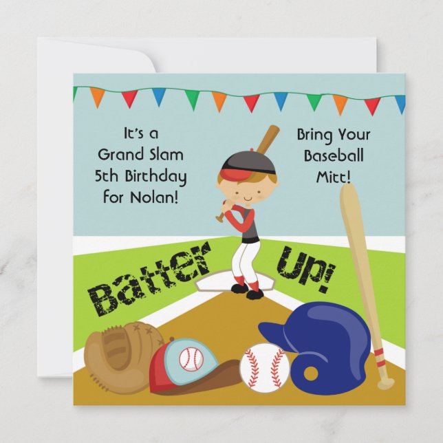 Anpassningsbar Brown Hair Boy Baseball Birthday-in Inbjudningar (Framsida)
