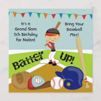 Anpassningsbar Brown Hair Boy Baseball Birthday-in Inbjudningar