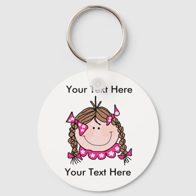 Anpassningsbar Brown Hair Girl Keychain Nyckelring (Framsida)