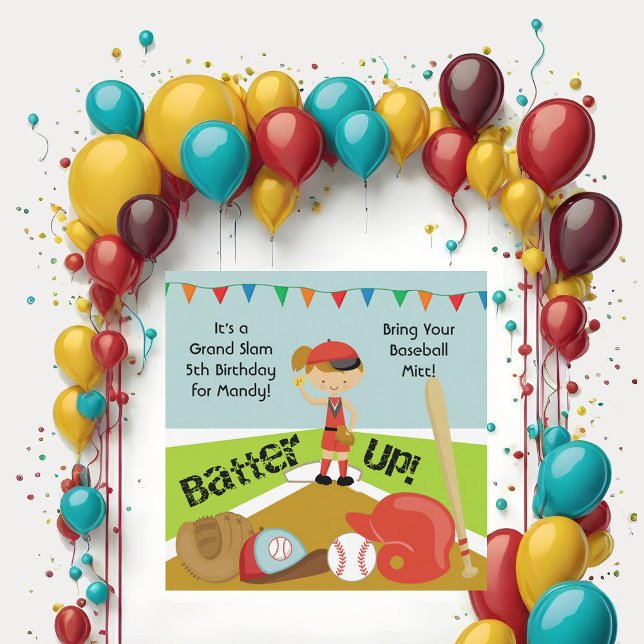 Anpassningsbar Brown Hair Girls Softball Birthday  Inbjudningar (Skapare uppladdad)