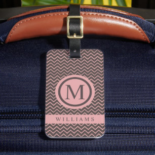 Anpassningsbar Brown Peach Rosa Chevron Mönster Bagagebricka