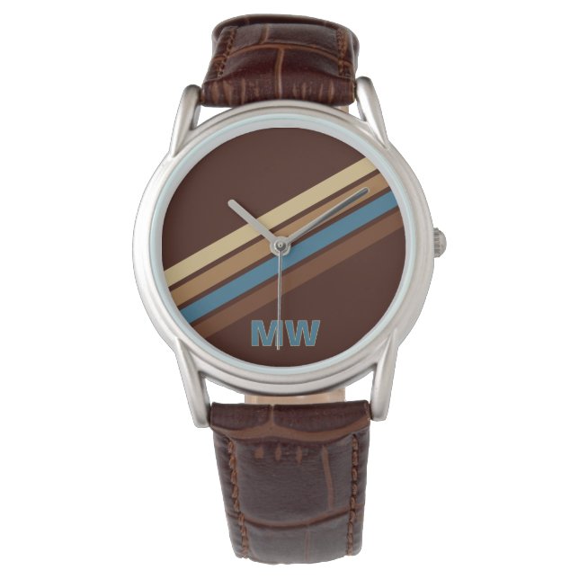 Anpassningsbar Brown Teal Blue Ivory Rand Mönster Armbandsur (Framsida)