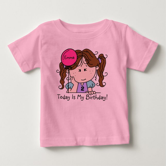 Anpassningsbar Brunette Girl with Balloon Birthday T-shirt (Framsida)