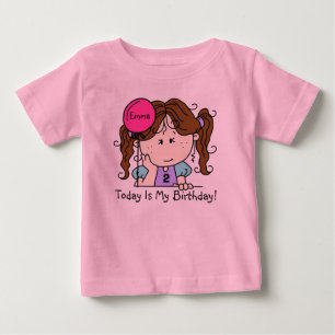 Anpassningsbar Brunette Girl with Balloon Birthday Tee
