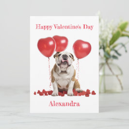Anpassningsbar Bulldog Hearts Balloons Valentine Julkort