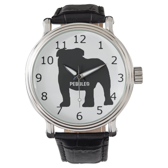 ANPASSNINGSBAR Bulldog Hund Silhouette Armbandsur (Framsida)