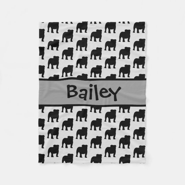 Anpassningsbar Bulldog Hund Silhouette Fleecefilt (Framsidan)