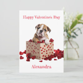 Anpassningsbar Bulldog i Hearts Box Valentine Julkort