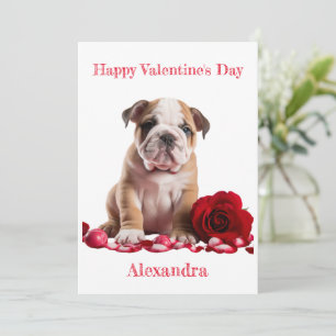 Anpassningsbar Bulldog med Ro med Hearts Valentine Julkort