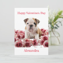 Anpassningsbar Bulldog med Rosa ros Valentine