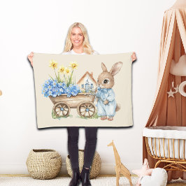 Anpassningsbar Bunny med Blåa blommor Fleecefilt