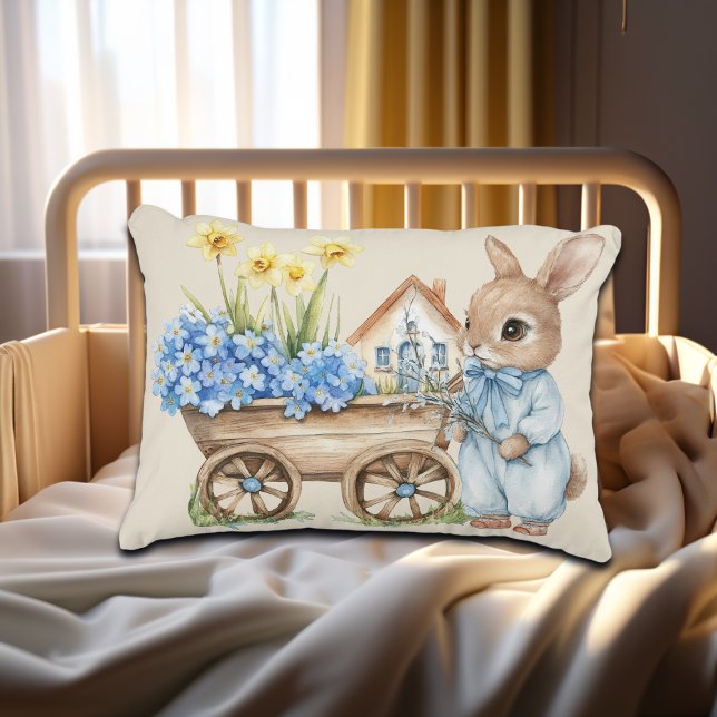 Anpassningsbar Bunny med Blåa blommor Prydnadskudde (Skapare uppladdad)