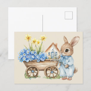 Anpassningsbar Bunny med Blåa blommor Vykort
