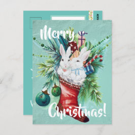 Anpassningsbar Bunny Rabbit Julafton Stocking Blue Vykort