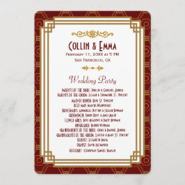 Anpassningsbar Burgundy Art Deco-Bröllopsprogram Program