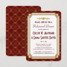 Anpassningsbar Burgundy Art Deco Rehearsal Dinner  Inbjudningar