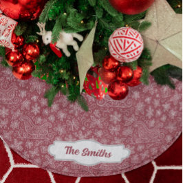 Anpassningsbar Burgundy Doodle jul Sleigh Mönster Julgransmatta Borstad Polyester