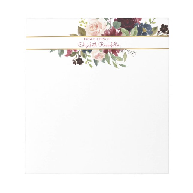 Anpassningsbar Burgundy Navy Guld Boho Blommigt Bo Anteckningsblock (Framsida)