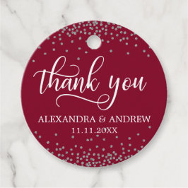 Anpassningsbar Burgundy Silver Confetti Bröllop Ta Gåvor Etiketter