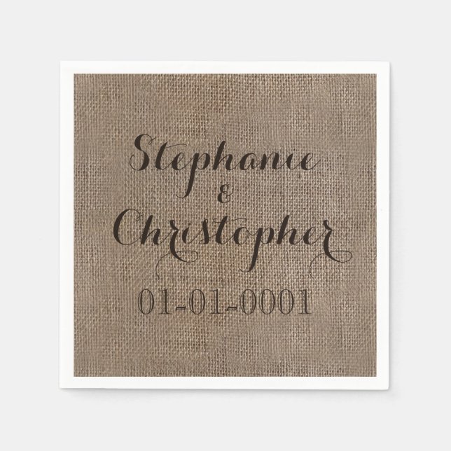 Anpassningsbar Burlap-look Rustic Bröllop Möhippa Pappersservett (Framsidan)