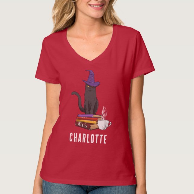 Anpassningsbar Bus eller godis Black Cat Witch Hal T Shirt (Framsida)