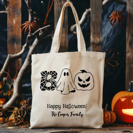 Anpassningsbar Bus eller godis Halloween Boo-famil Tygkasse