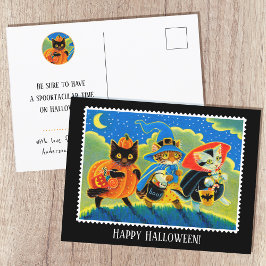Anpassningsbar Bus eller godis Halloween Cat Witch Vykort