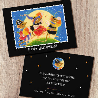 Anpassningsbar Bus eller godis Halloween-mössflat Kort